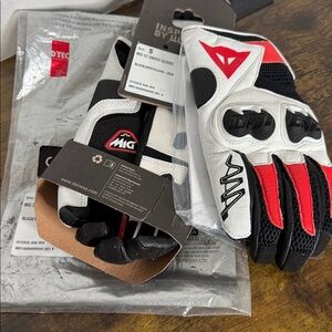 Dainese Leather Motorcycle Gloves Black/White MIG C2 Unisex Gloves Size S NEW